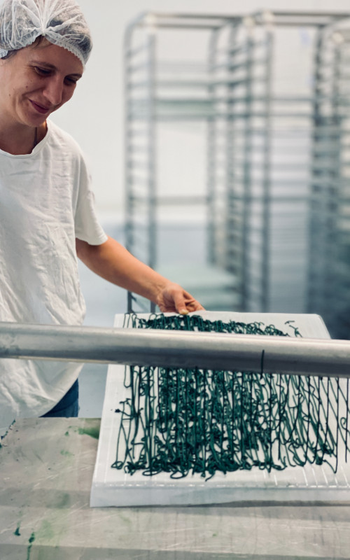 la spiruline est extraite sous forme de spaghetti