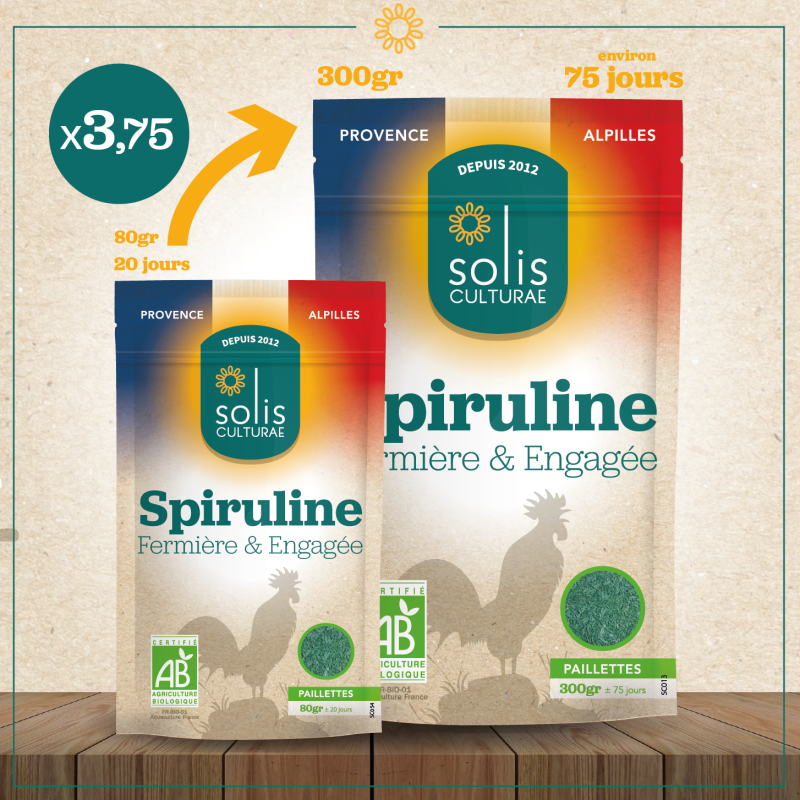 Notre spiruline française AB est disponible en 80 et 300g