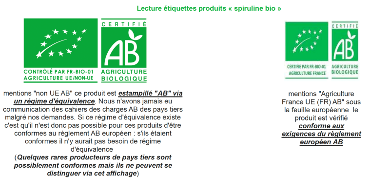 Lecture étiquettes produits « spiruline bio » Lecture étiquettes produits « spiruline bio »