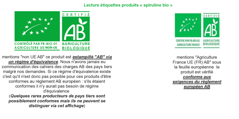 Lecture étiquettes produits « spiruline bio »